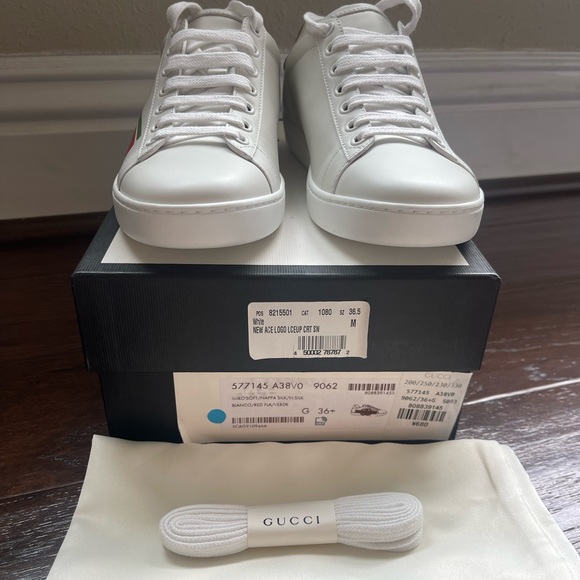 Brand New Gucci Ace Sneakers Green Red Logo GG White Womens Size 36.5 - Picture 4 of 12